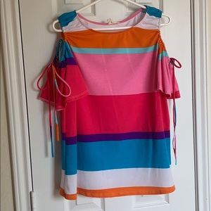 Bright cold shoulder top